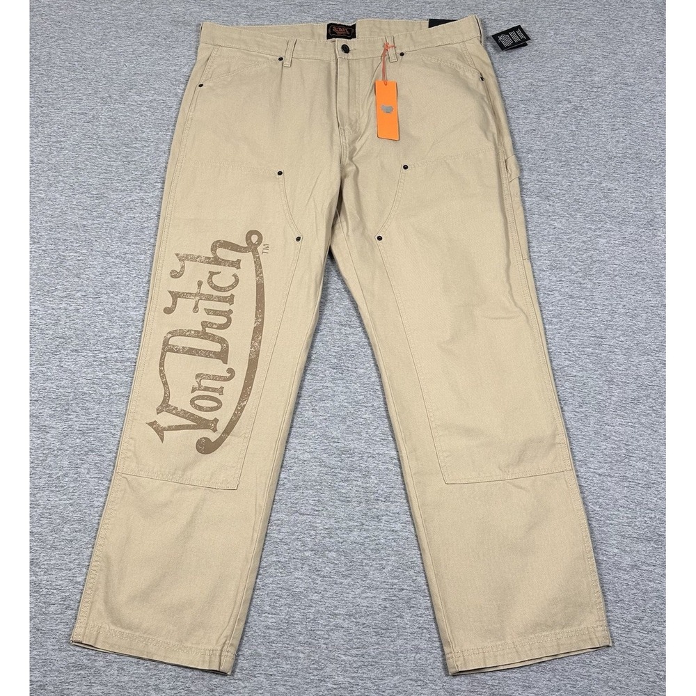 Von Dutch Pants Mens 40x32 Double Knee Canvas Carpenter Beige Y2K Street NEW